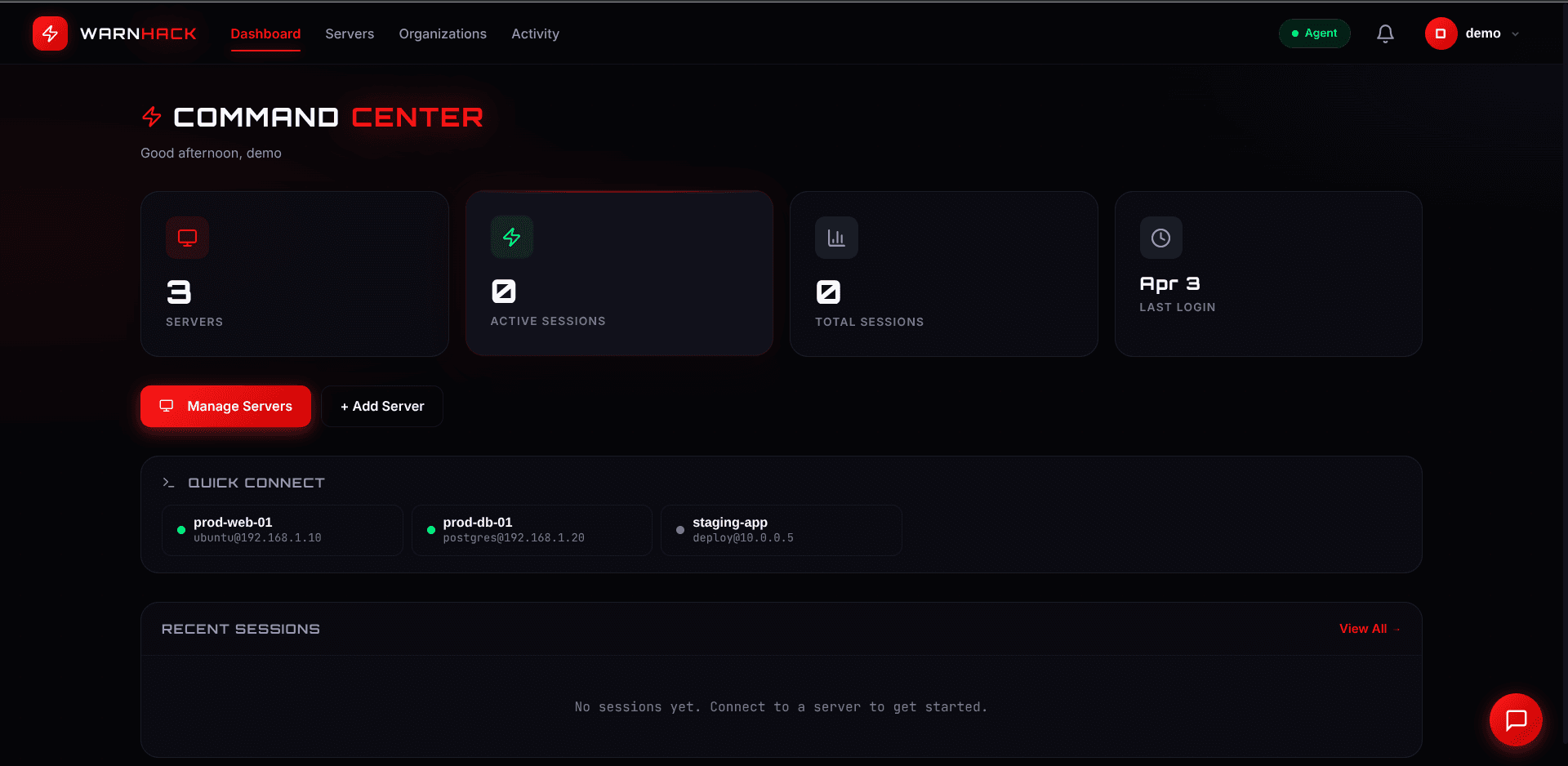 WarnHack Terminal Command Center dashboard